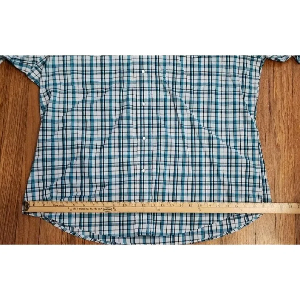 Wrangler Shirt 2XL Teal White Western Pearl Snap Long Sleeve Check Plaid - Picture 8 of 9